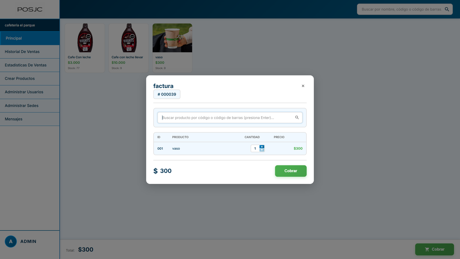 Captura del sistema POSJC